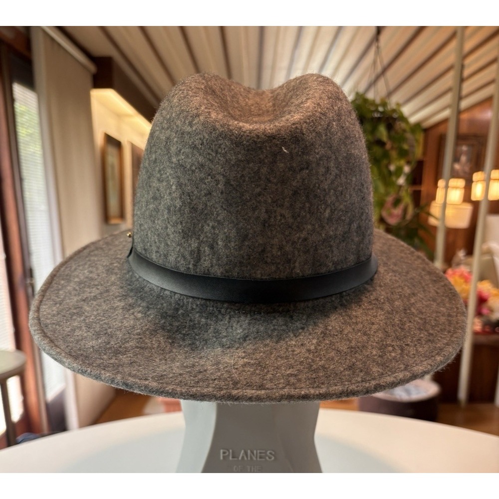 Lucky Brand Wool Felt Fedora Hat Gray Wide Brim Leather Band Unisex Size M - Picture 3 of 5